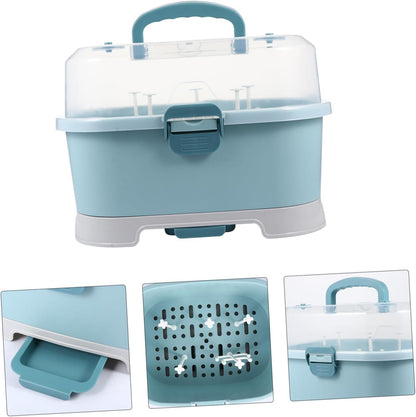 Baby Bottle Drying Rack with Cover Portable Nursing Bottle Storage Box Baby Bottle Holder Dinnerware Organizer for Home Kitchen Blue