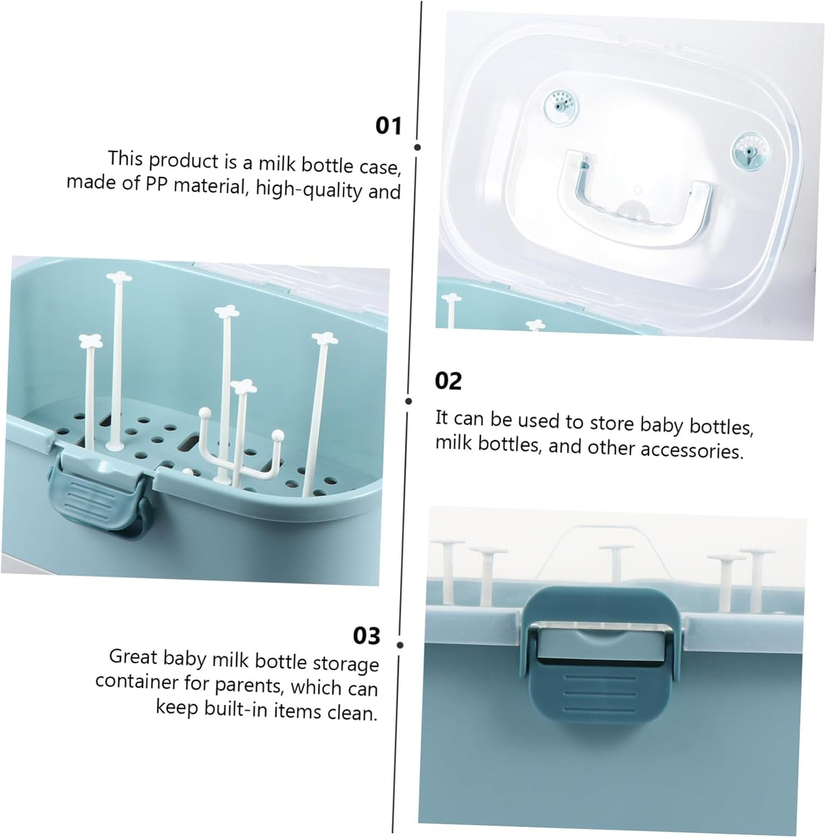 Baby Bottle Drying Rack with Cover Portable Nursing Bottle Storage Box Baby Bottle Holder Dinnerware Organizer for Home Kitchen Blue
