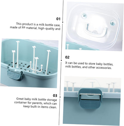 Baby Bottle Drying Rack with Cover Portable Nursing Bottle Storage Box Baby Bottle Holder Dinnerware Organizer for Home Kitchen Blue