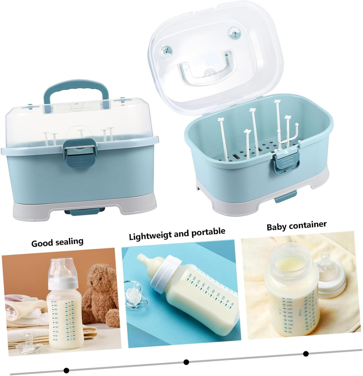 Baby Bottle Drying Rack with Cover Portable Nursing Bottle Storage Box Baby Bottle Holder Dinnerware Organizer for Home Kitchen Blue