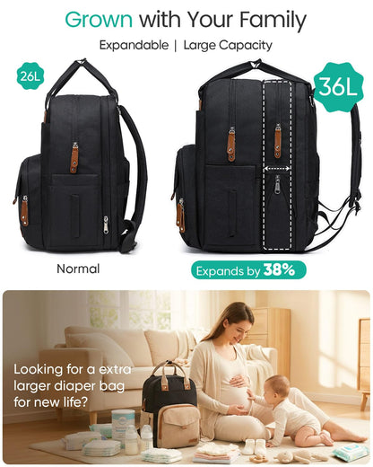 Extra Large Diaper Bag Backpack for 2 Kids Expandable 30-38L