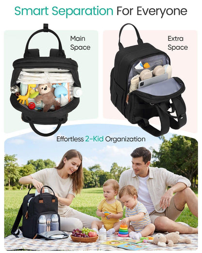 Extra Large Diaper Bag Backpack for 2 Kids Expandable 30-38L