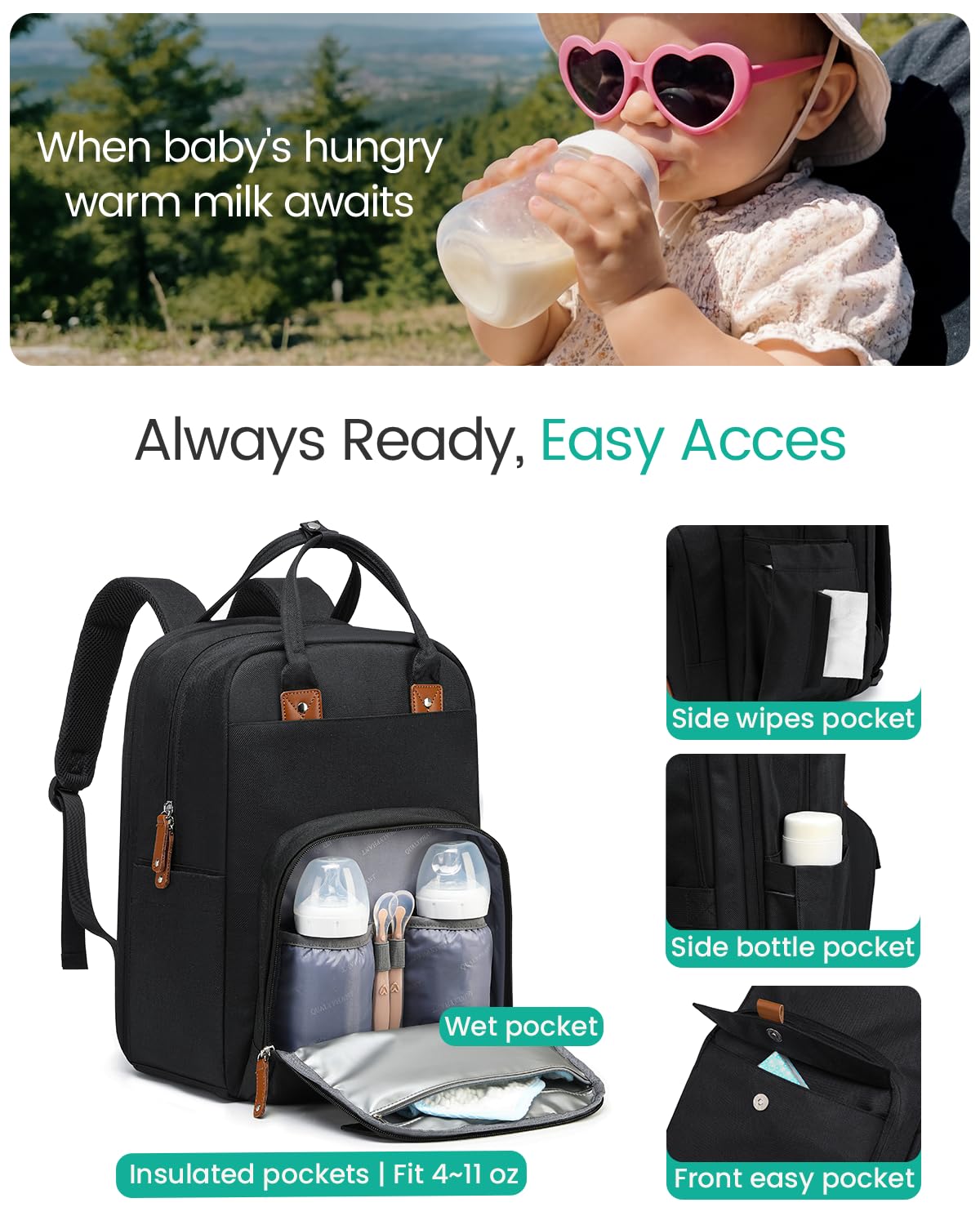 Extra Large Diaper Bag Backpack for 2 Kids Expandable 30-38L