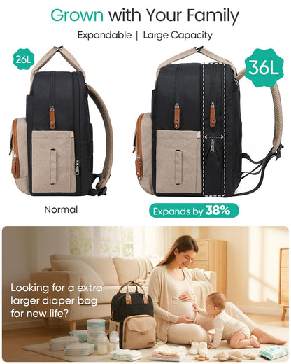 Extra Large Diaper Bag Backpack for 2 Kids Expandable 30-38L