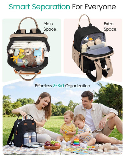 Extra Large Diaper Bag Backpack for 2 Kids Expandable 30-38L