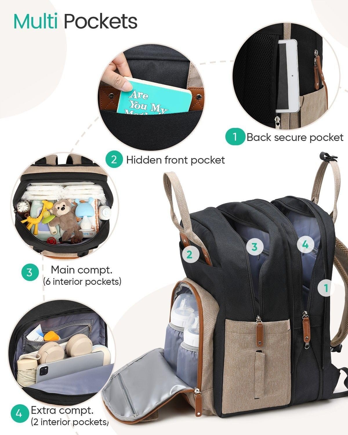 Extra Large Diaper Bag Backpack for 2 Kids Expandable 30-38L
