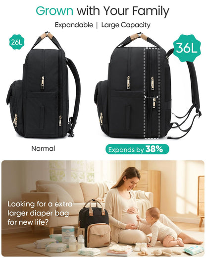 Extra Large Diaper Bag Backpack for 2 Kids Expandable 30-38L