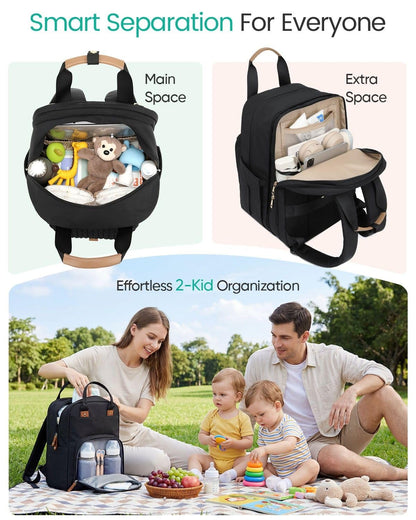 Extra Large Diaper Bag Backpack for 2 Kids Expandable 30-38L
