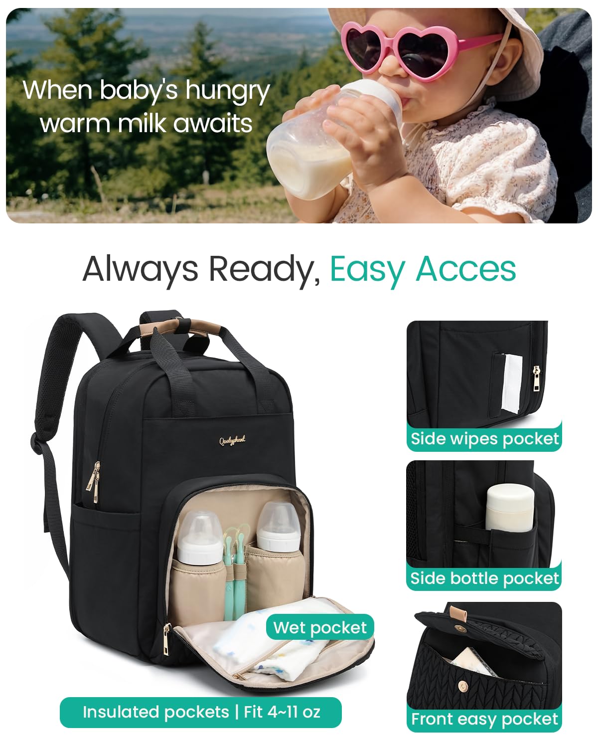 Extra Large Diaper Bag Backpack for 2 Kids Expandable 30-38L