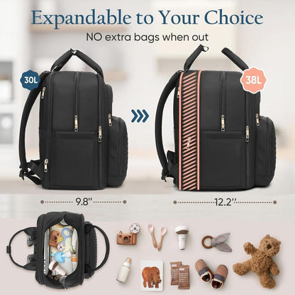 Extra Large Diaper Bag Backpack for 2 Kids Expandable 30-38L
