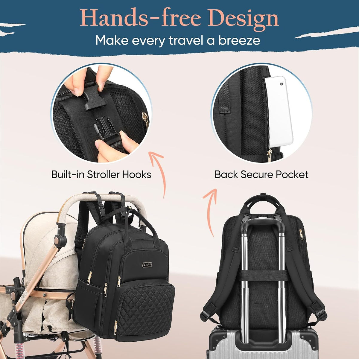 Extra Large Diaper Bag Backpack for 2 Kids Expandable 30-38L