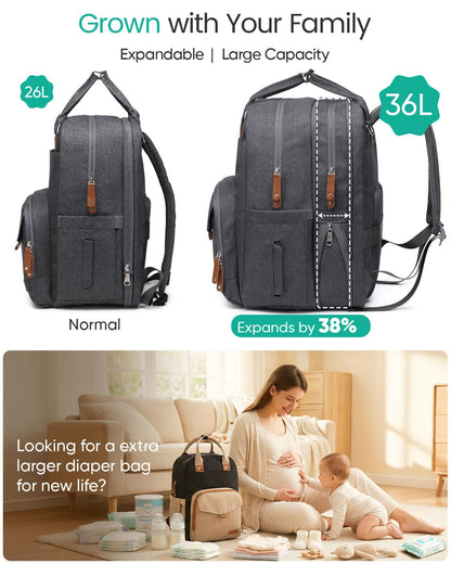 Extra Large Diaper Bag Backpack for 2 Kids Expandable 30-38L