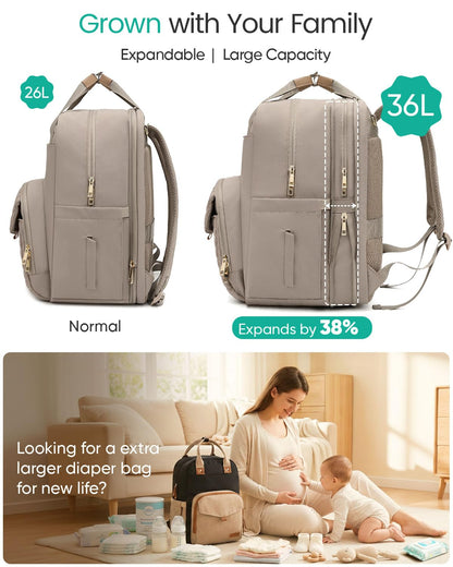 Extra Large Diaper Bag Backpack for 2 Kids Expandable 30-38L