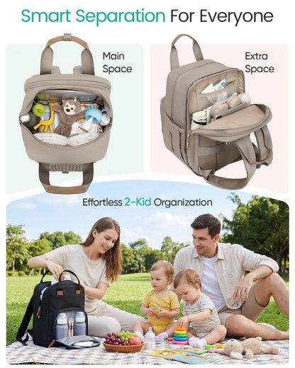 Extra Large Diaper Bag Backpack for 2 Kids Expandable 30-38L