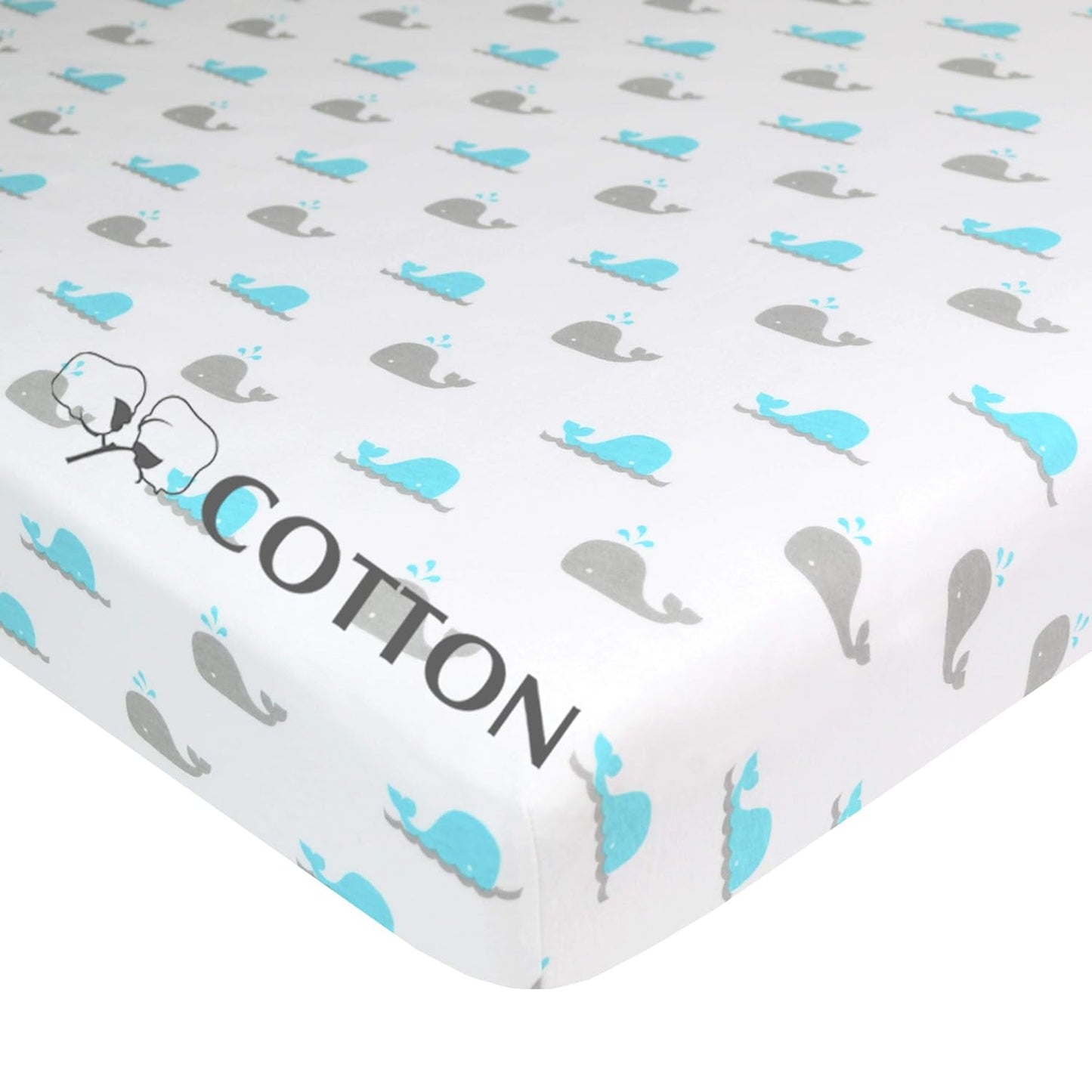 American Baby Company 100% Natural Cotton Fitted Pack and Play Sheet 39" x 27" - Soft & Breathable Pack N Play Sheet for Playpen, Playard & Mini Crib Mattress, Navy Whale, for Boys & Girls