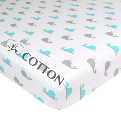 American Baby Company 100% Natural Cotton Fitted Pack and Play Sheet 39" x 27" - Soft & Breathable Pack N Play Sheet for Playpen, Playard & Mini Crib Mattress, Navy Whale, for Boys & Girls