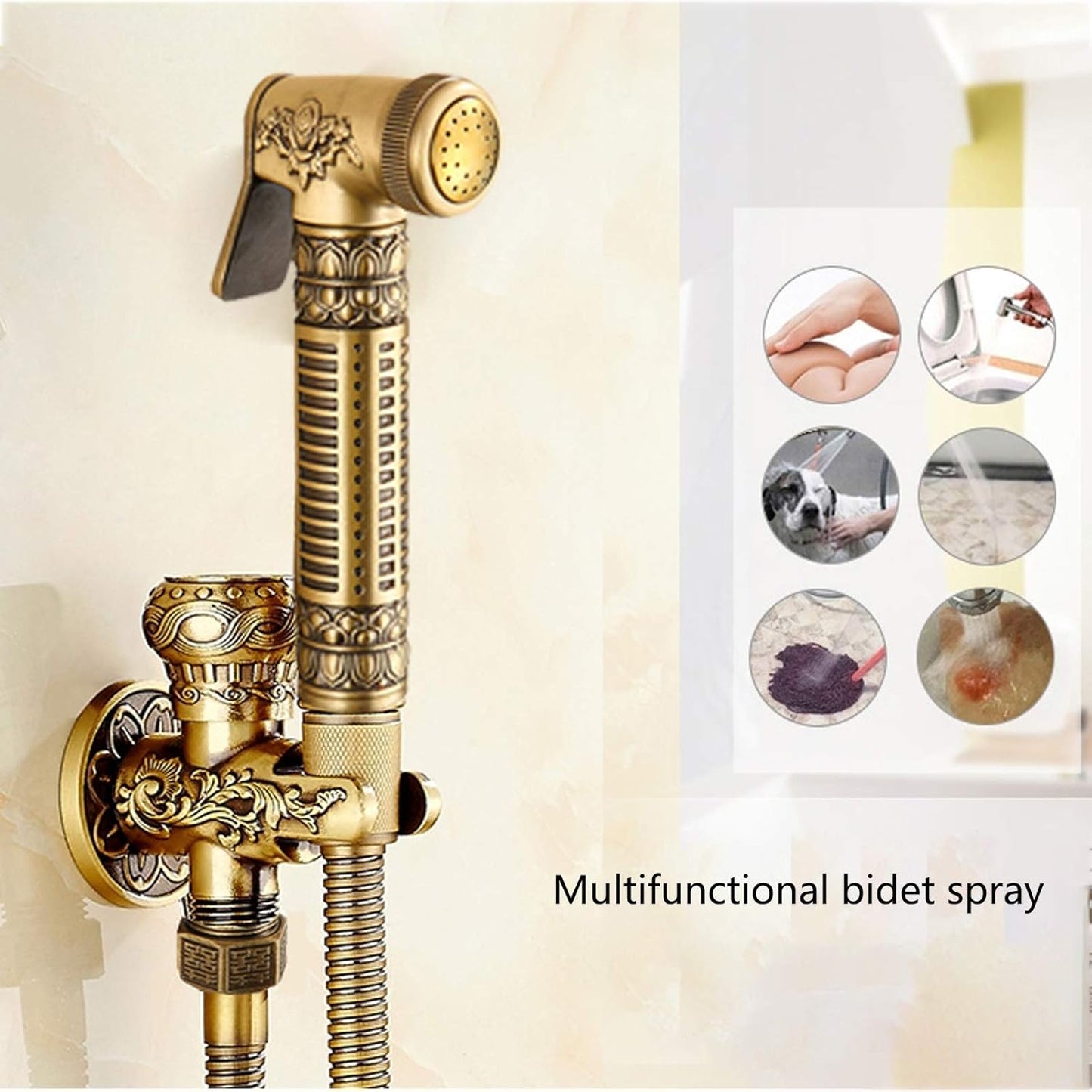 Handheld Bidet Sprayer for Toilet, Antique Bathroom Cloth Diaper Sprayer Set Brass Single Cold Water Bidet Sprayer Kit with Stainless Steel Shower Hose,with Angle Valve(Without Angle Valve)