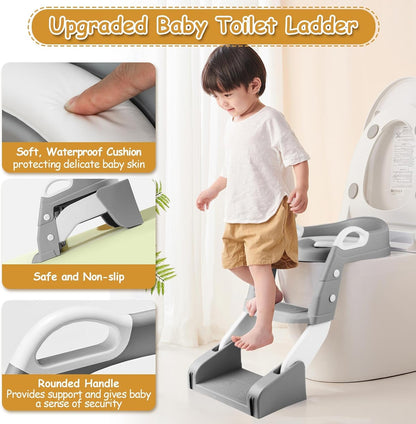 3 in 1 Toddler Potty Training Seat Chair with Ladder and Basin for Boys and Girls, Adjustable Kids Potty Training Seat for Toilet with Anti-Slip Wide Steps and Safety Handles (Green)