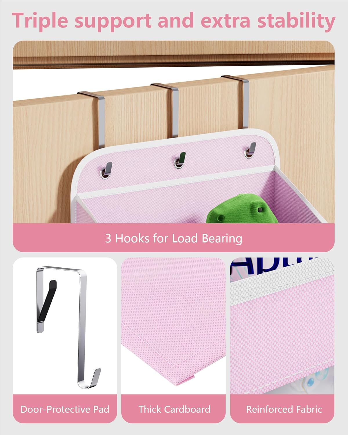 OneDream Over the Door Organizer for Nursery, 5-Tier Baby Clothes Organizer with Removable Storage Caddy, Hanging Behind Door Storage with Clear Pockets and Side Mesh Compartments, Grey