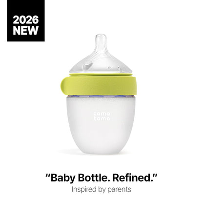 Comotomo Silicone Baby Bottle Gen 2 – 2026 Release (5oz) – True Slow-Flow Nipple for Newborn Feeding (0-3 Months) with Dual Anti Colic Vents for Breast to Bottle Transition, Green (Double Pack)