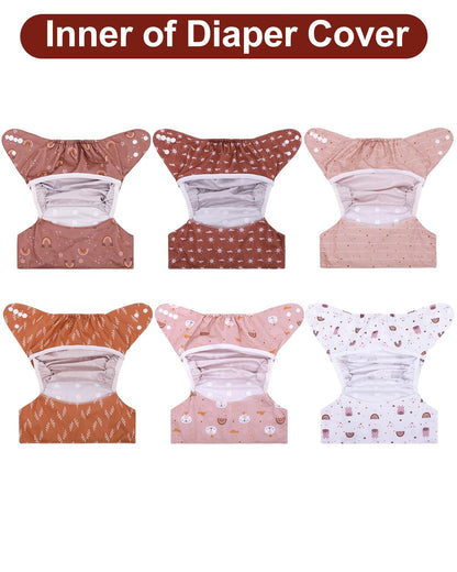 babygoal Cloth Diaper Covers 6 Pack with Wet Bag for Fitted Diapers and Prefolds with Double Gussets, Adjustable and Reusable for Baby Boys and Girls