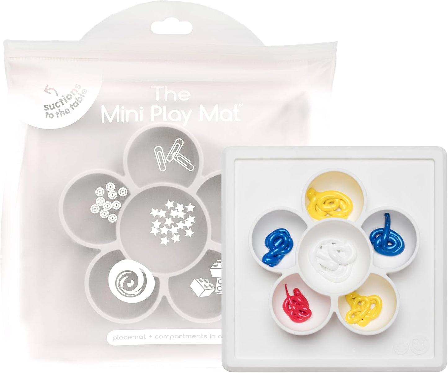 ezpz Mini Play Mat for Baby + Toddler (Blush) - 6 Months+ - Suction Plate with Flower Compartments for Crafts, Painting, Sorting, Snack Time - Promotes Pincer Grip
