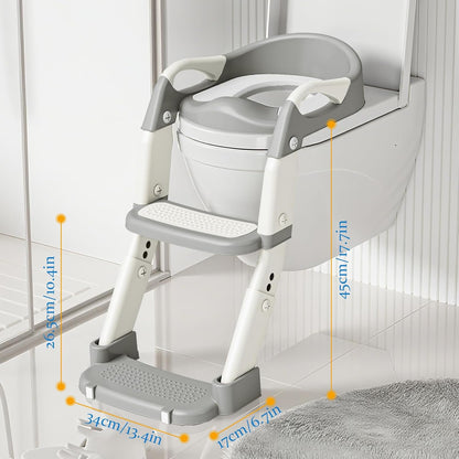 Potty Training Seat 3-in-1 Toddler Toilet Ladder (Toilet, Ladder, Squatting Aid) for Children Boys Girls with Removable Cushion, Anti-Splash & Foldable Design - Grey