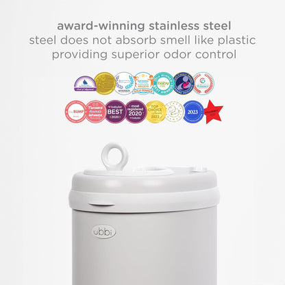 Ubbi Steel Diaper Pail, Odor Locking, No Special Bag Required, Award-Winning, Registry Must-Have, White