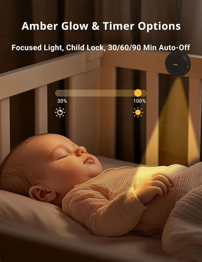 FOXFINE Portable Sound Machine, Travel White Noise Machine with 36 Soothing Sounds, Focus Light & Headphone Jack, Timer & Memory for Sleeping, Baby, Adults, Black