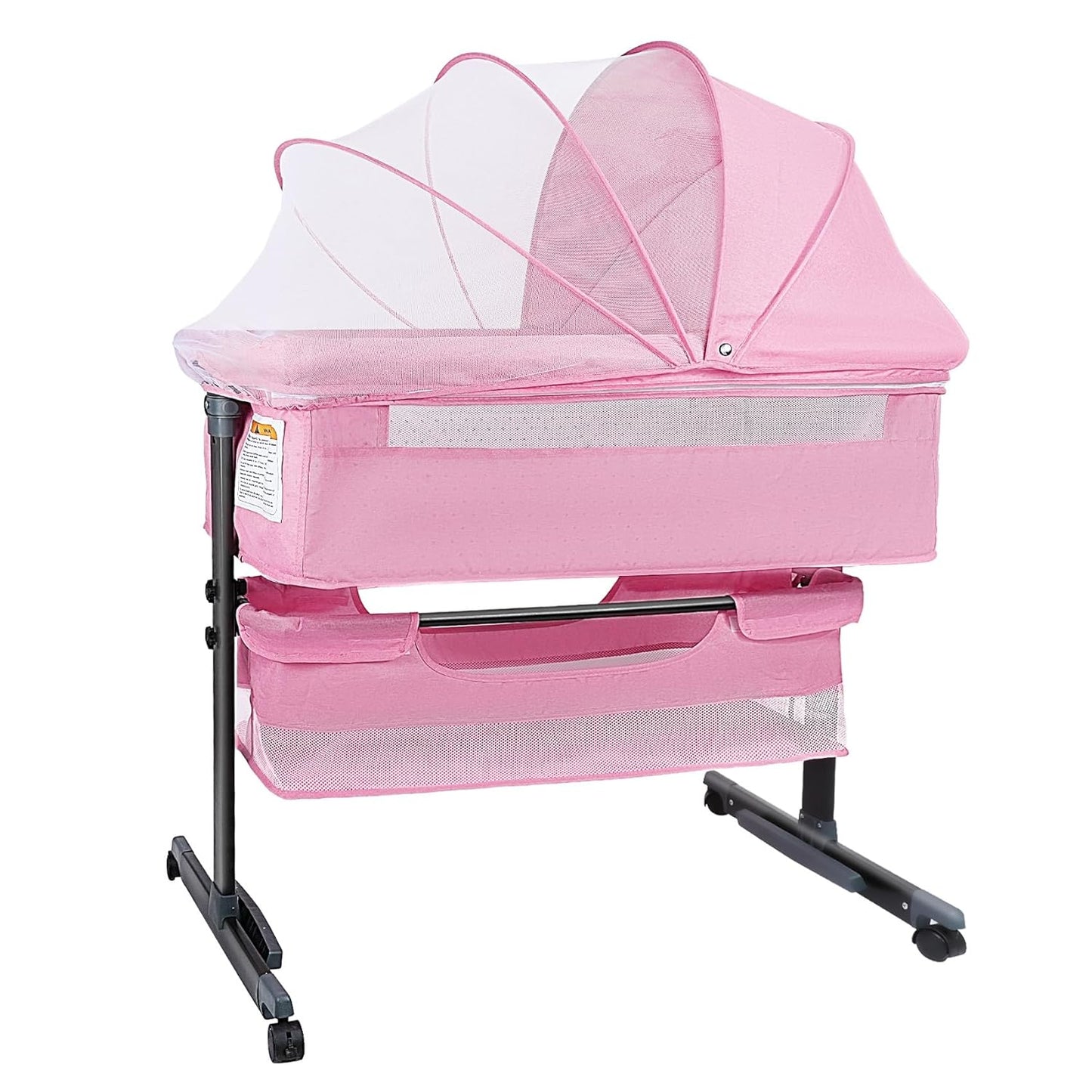 BIERUM Bassinet 4 in 1 - Bedside Bassinet for Baby, Height Adjustable Bassinet Bedside Crib with Lockable Wheels & Mosquito Nets, Large Storage Bag & Comfortable Mattresses Included.