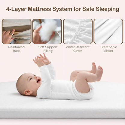 Bedside Bassinet for Baby – Adjustable Height Bedside Sleeper with Full Mesh Sides | 2 Breathable Sheets & Storage Basket | Portable Baby Bassinet for Newborns with Wheels & Bed Attachment