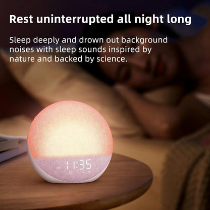 Sunrise Alarm Clock White Noise Machine: Natural Wake Up Light - Dimmable Clock with Bluetooth Speaker for Bedroom - 25 Sleep Sounds for Baby Adults Kids Putty