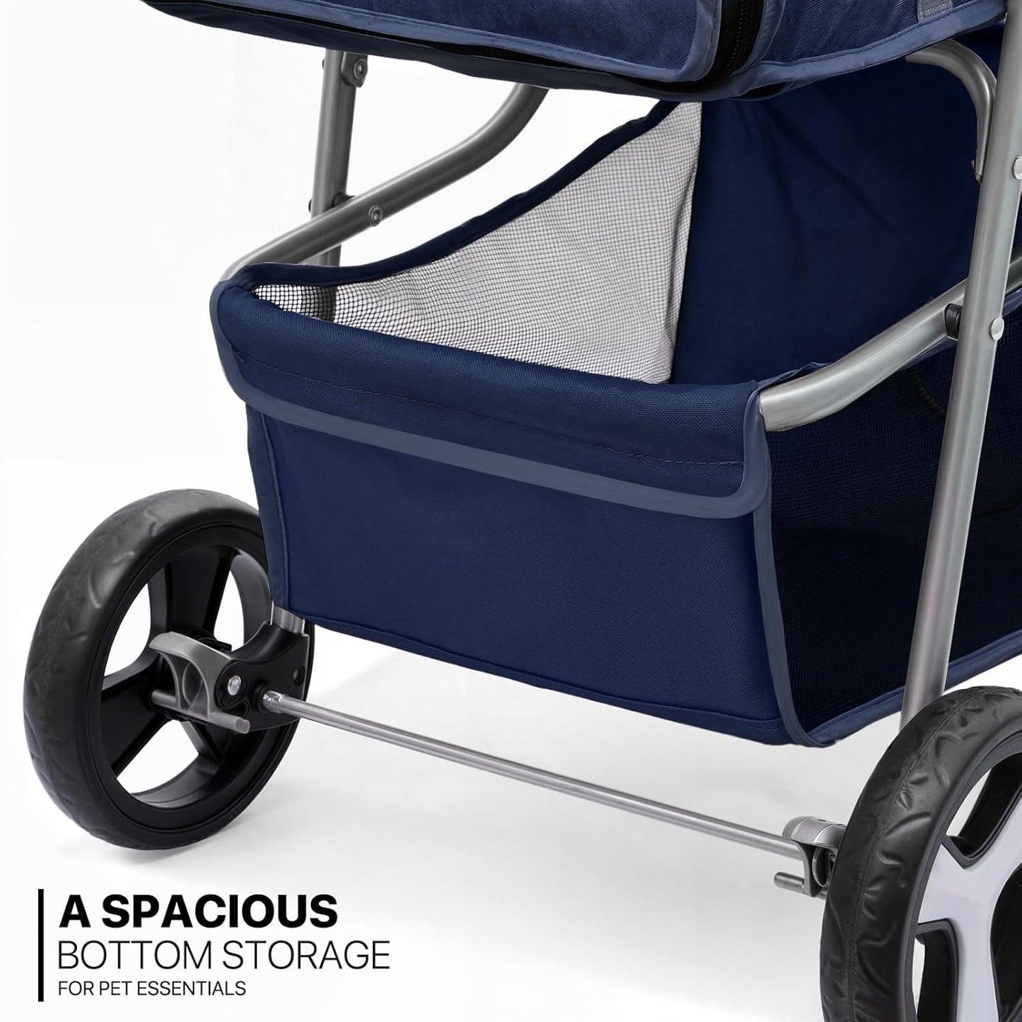 MoNiBloom Foldable Pet Stroller with Weather Cover, 3 Wheels Pet Strolling Cart for Small/Medium Dogs and Cats with Storage Basket and Cup Holder, Breathable and Visible Mesh for All-Season, Black