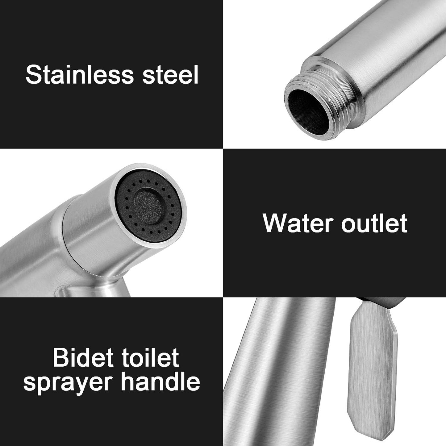 Mudder 2 Pieces Bidet Sprayer Head Stainless Steel Bidet Attachment for Toilet Handheld Cloth Bathroom Diaper Sprayer for Kitchen Adjustable Water Pressure Control (Black)
