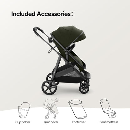 Mompush Baby Stroller, Convertible 2-in-1 with Bassinet Option, Infant Car Seat Compatible, Includes Adapter - Sturdy Full-Size Infant Stroller for Family Adventures