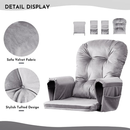 Lucky Monet 5Pcs Glider Rocker Replacement Cushions - Velvet Glider Cushions Replacement Set with Side Storage Pockets, Thick Glider Chair Cushions Washable & Non Slip, Cushion ONLY - Beige