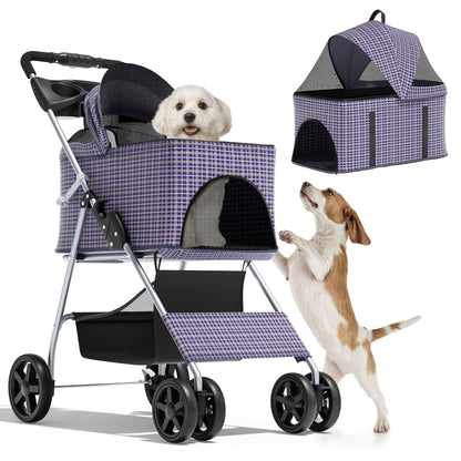 Magshion Compact Pet Stroller for Small-Medium Dogs/Cats up to 22lbs, 4-Wheel Lightweight Umbrella Shaped Portable Puppy Travel Jogger with Breathable Mesh, Cup Holder & Rear Storage, Black