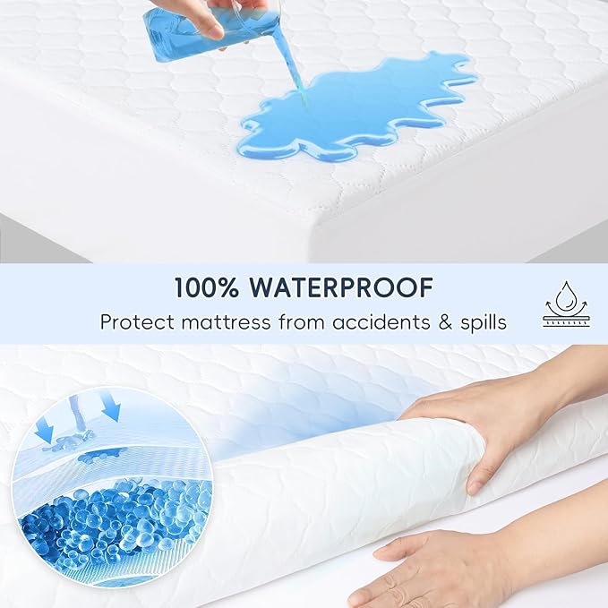 david's kids 2 Pack 38''x25'' Waterproof Mini Crib Mattress Protector, Fitted Pack N Play, Playard and Mini Crib Mattresses, Ultra Soft Breathable Pad Cover for Boys Girls Neutral, White
