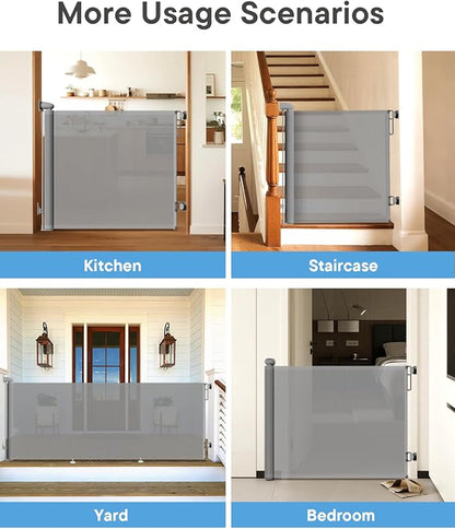 Retractable Baby Gate for Stairs – 34" Height, Expands up to 71" Width, Safety Gate for Infants, Toddlers, Dogs & Pets, Easy Install, Gray Puppy Gate for Indoor & Outdoor Use, Gray