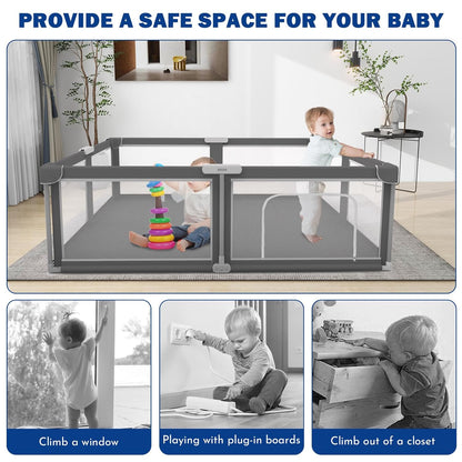 Foldable Baby Playpen with Mat - Portable,Spacious & Sturdy Playpen for Babies and Toddlers,Quick 1-Minute Setup,Travel-Friendly, Collapsible Play Pen for Indoor and Outdoor Use (Grey, 50x50 inches)