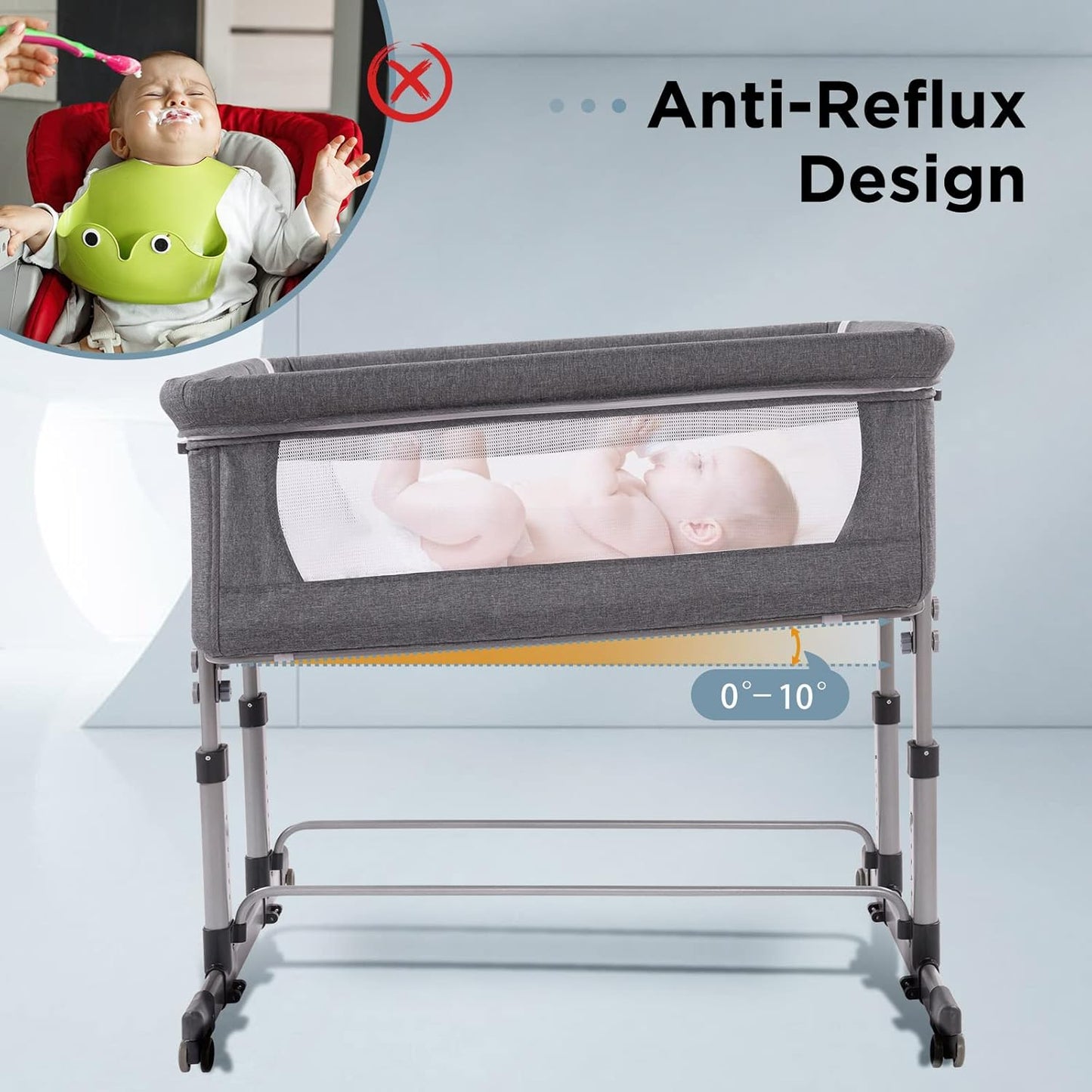 Ihoming Twin Bedside Bassinet for Baby Grey Co Sleeper Crib Attaches to Bed Double Bassinet Sleeper for Twins Infant Newborn Adjustable Safe Sleeping Solution
