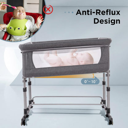 Ihoming Twin Bedside Bassinet for Baby Grey Co Sleeper Crib Attaches to Bed Double Bassinet Sleeper for Twins Infant Newborn Adjustable Safe Sleeping Solution