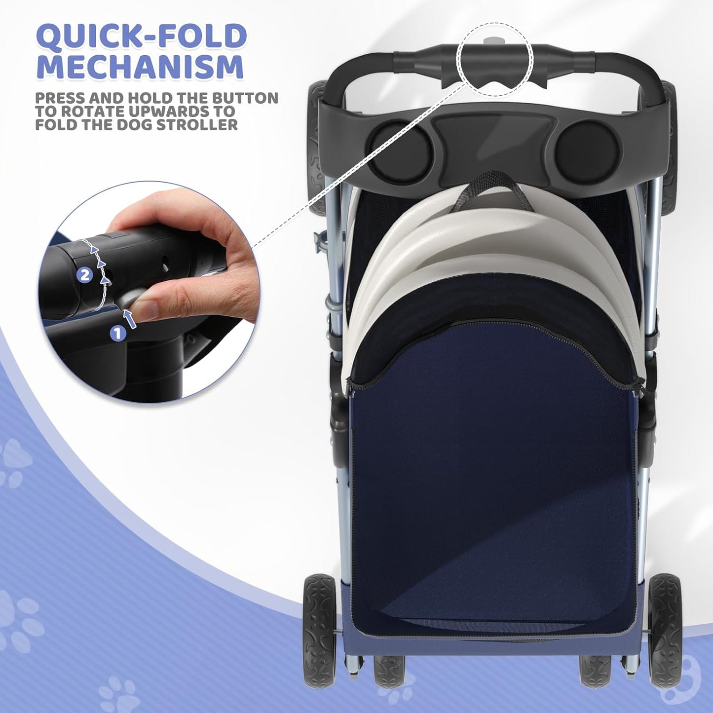 Magshion Compact Pet Stroller for Small-Medium Dogs/Cats up to 22lbs, 4-Wheel Lightweight Umbrella Shaped Portable Puppy Travel Jogger with Breathable Mesh, Cup Holder & Rear Storage, Black