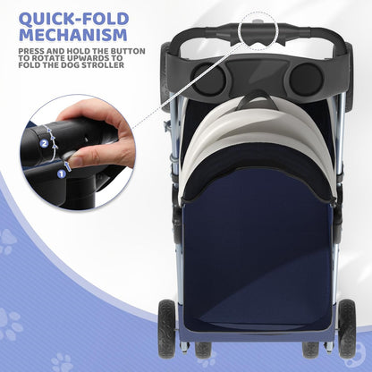 Magshion Compact Pet Stroller for Small-Medium Dogs/Cats up to 22lbs, 4-Wheel Lightweight Umbrella Shaped Portable Puppy Travel Jogger with Breathable Mesh, Cup Holder & Rear Storage, Black
