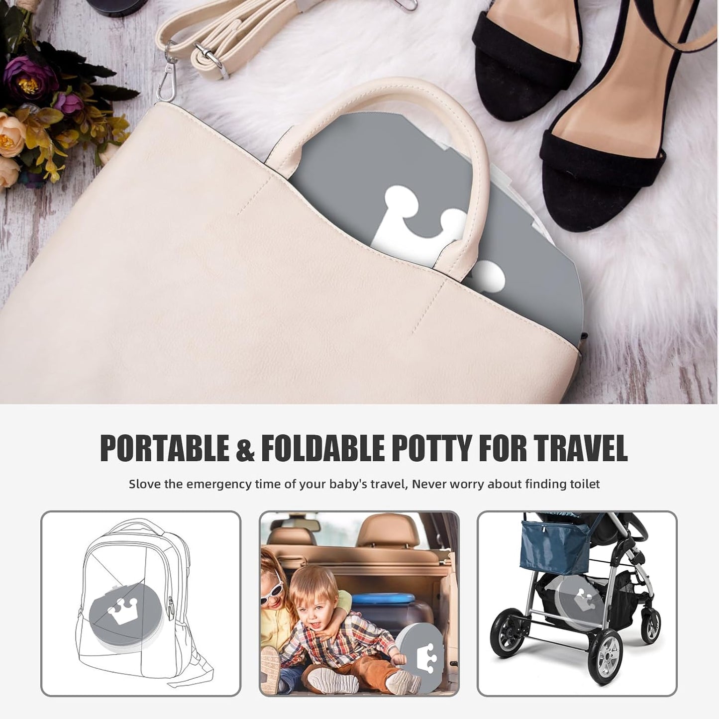 Portable Potty for Toddler Travel Foldable Potty Seat for Toddler Training Toilet for Kids Boys Girls Car On The Go Potty Travel Toilet Chair for Camping Park Indoor/Outdoor