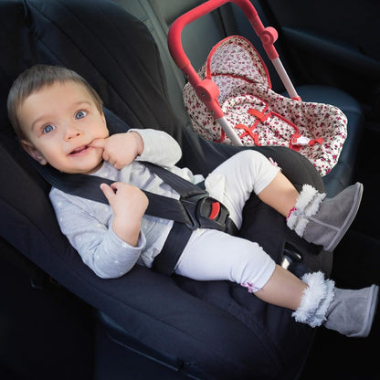 Baby Doll Car Seat Stroller Combo – Convertible 2 in 1 Doll Stroller and Car Seat for Kids – Fits Up to 20” Dolls – Play Toy Baby Stroller with Adjustable Handle for Girls Toddlers All Ages (Black)