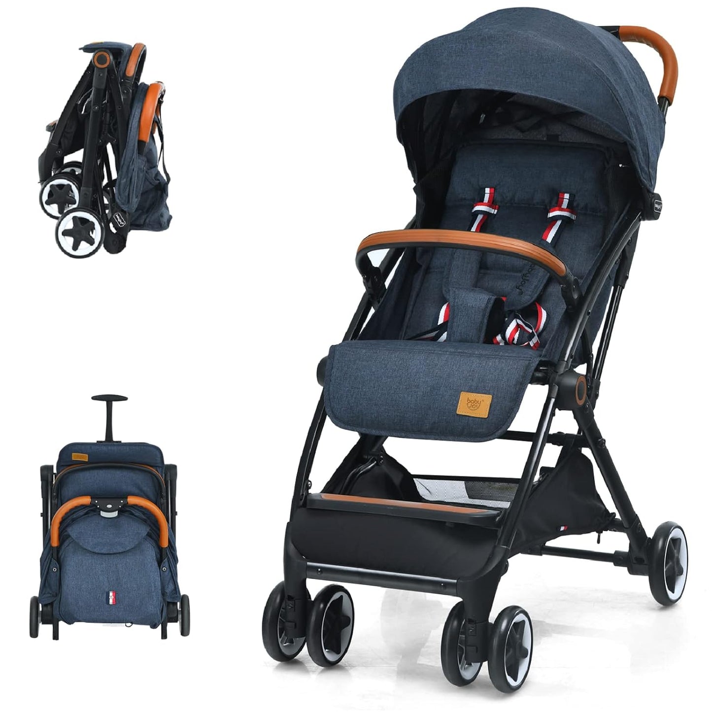 HONEY JOY Travel Stroller, One-Hand Quick Fold Lightweight Umbrella Stroller for Airplane, Wrist Wrap & Net, Multi-Position Recline, Overhead Friendly Compact Stroller for Newborn and Toddler(Gray)