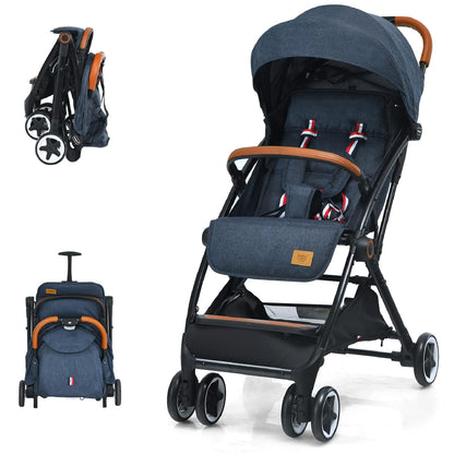 HONEY JOY Travel Stroller, One-Hand Quick Fold Lightweight Umbrella Stroller for Airplane, Wrist Wrap & Net, Multi-Position Recline, Overhead Friendly Compact Stroller for Newborn and Toddler(Gray)
