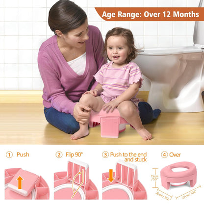 MCGMITT Potty Training Toilet Seat for Toddlers Boys Girls, Portable Baby Toilet Folding Kids Potty Chair Cover with Splash Guard for Travel, Including 3 Non-Slip Feet and Storage Bag (Blue)
