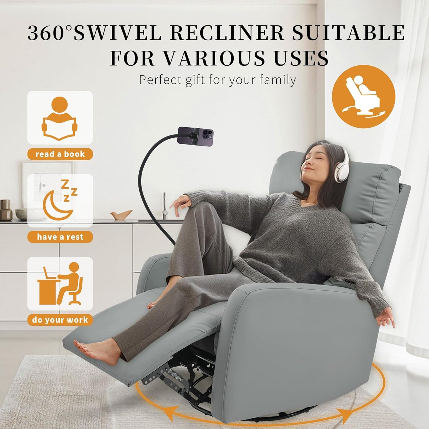 Power Swivel Rocker Recliner Chair for Nursery, Upholstered Glider Rocking Chair with Phone Holder,USB Ports, Small Recliners for Small Spaces Living Room, Bedroom